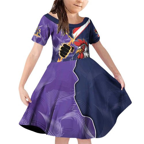 NRL Storm-Rooster Mascot Custom Family Matching Off Shoulder Short Dress and Hawaiian Shirt Cracked Metal Style