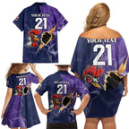 NRL Storm-Rooster Mascot Custom Family Matching Off Shoulder Short Dress and Hawaiian Shirt Cracked Metal Style