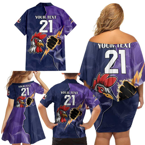 NRL Storm-Rooster Mascot Custom Family Matching Off Shoulder Short Dress and Hawaiian Shirt Cracked Metal Style