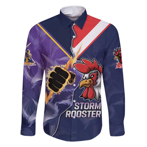 NRL Storm-Rooster Mascot Custom Family Matching Off Shoulder Short Dress and Hawaiian Shirt Cracked Metal Style