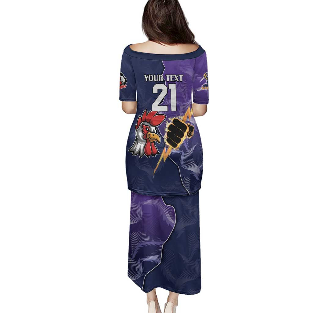 NRL Storm-Rooster Mascot Custom Family Matching Puletasi and Hawaiian Shirt Cracked Metal Style