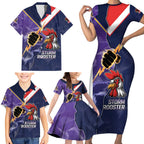 NRL Storm-Rooster Mascot Custom Family Matching Short Sleeve Bodycon Dress and Hawaiian Shirt Cracked Metal Style