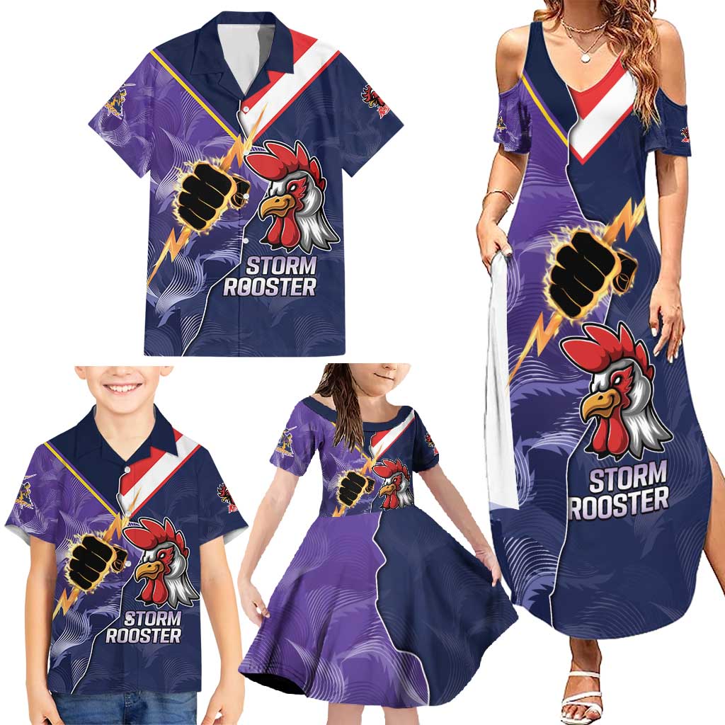 NRL Storm-Rooster Mascot Custom Family Matching Summer Maxi Dress and Hawaiian Shirt Cracked Metal Style