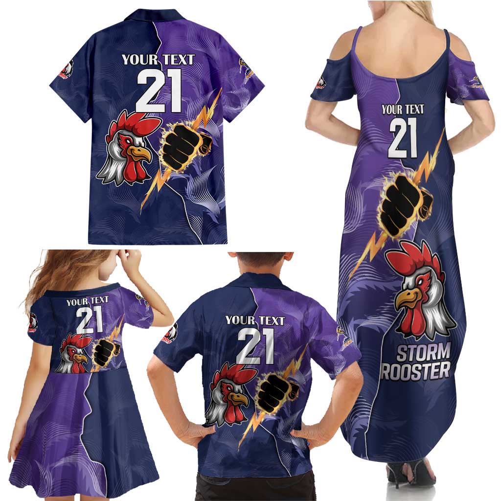 NRL Storm-Rooster Mascot Custom Family Matching Summer Maxi Dress and Hawaiian Shirt Cracked Metal Style