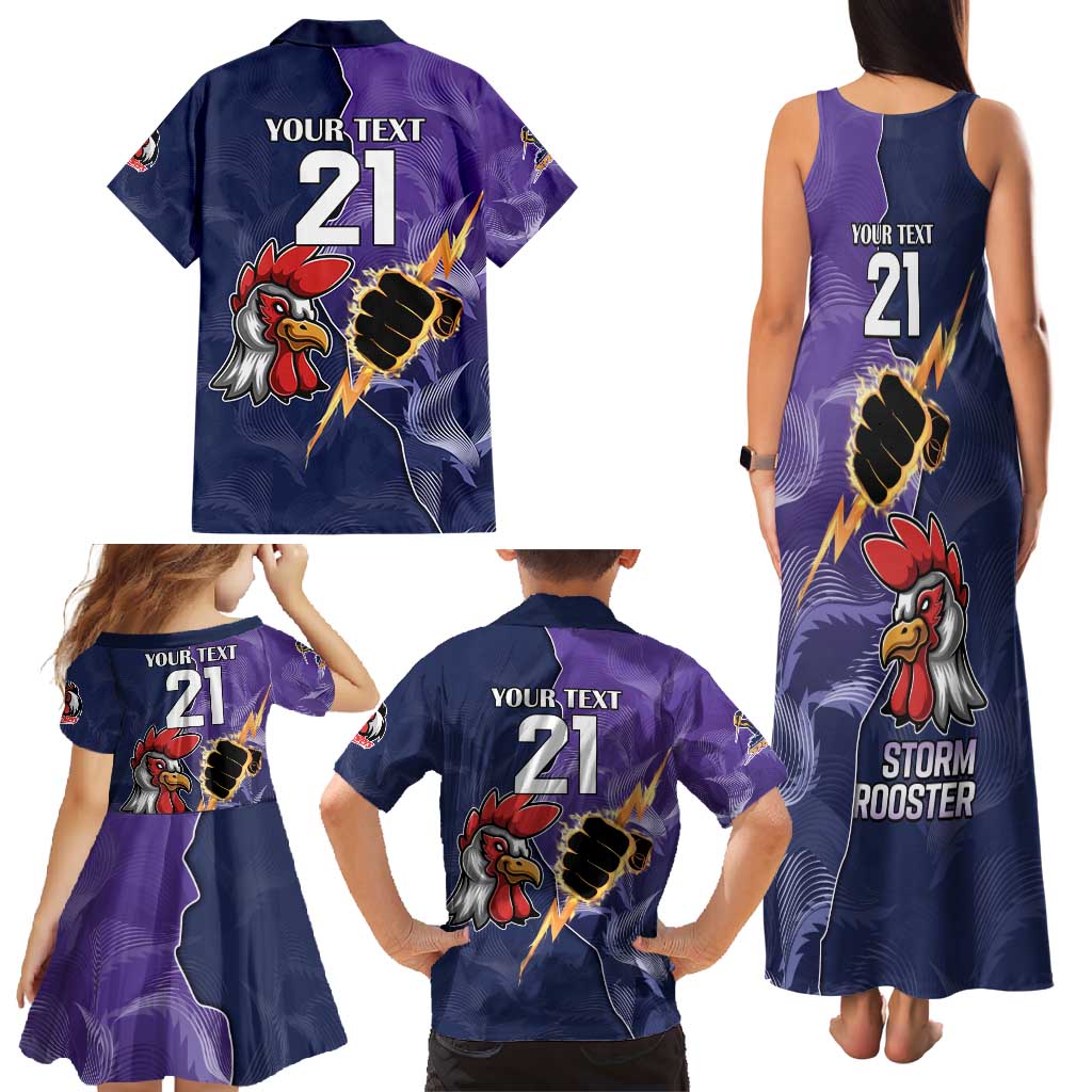 NRL Storm-Rooster Mascot Custom Family Matching Tank Maxi Dress and Hawaiian Shirt Cracked Metal Style