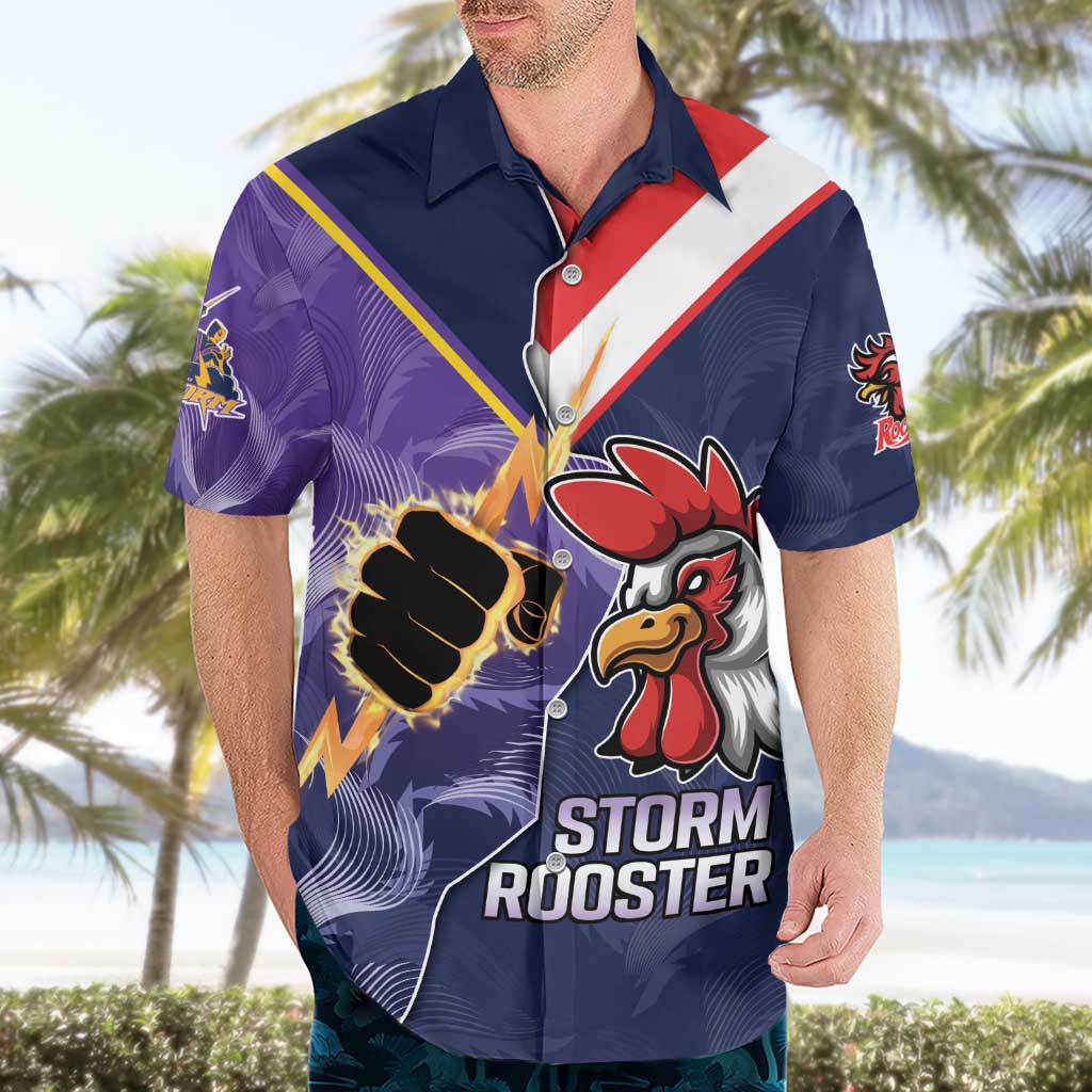 NRL Storm-Rooster Mascot Custom Hawaiian Shirt Cracked Metal Style