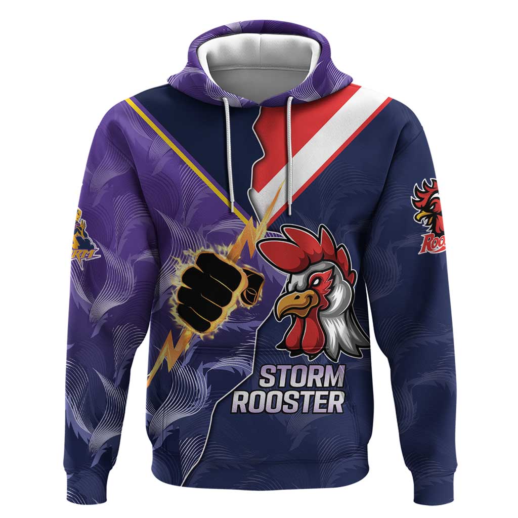 NRL Storm-Rooster Mascot Custom Hoodie Cracked Metal Style