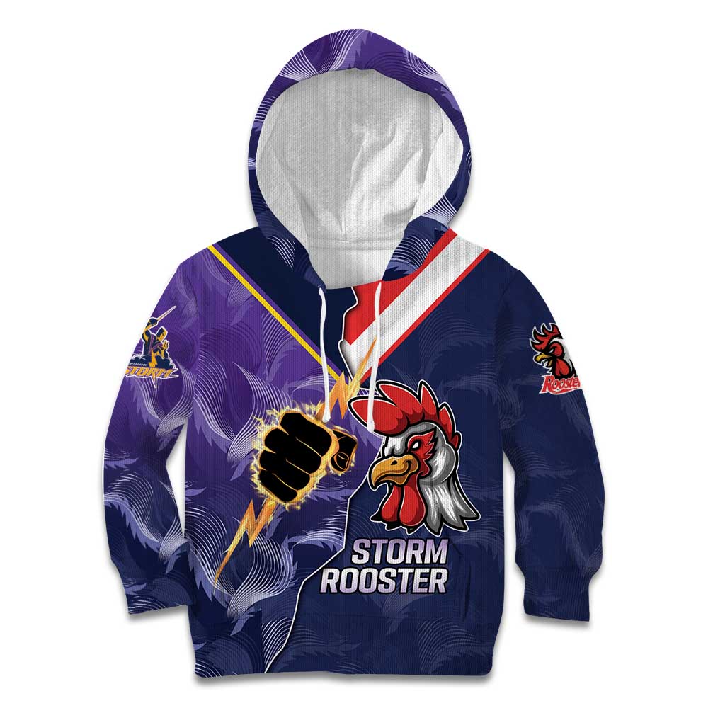 NRL Storm-Rooster Mascot Custom Kid Hoodie Cracked Metal Style