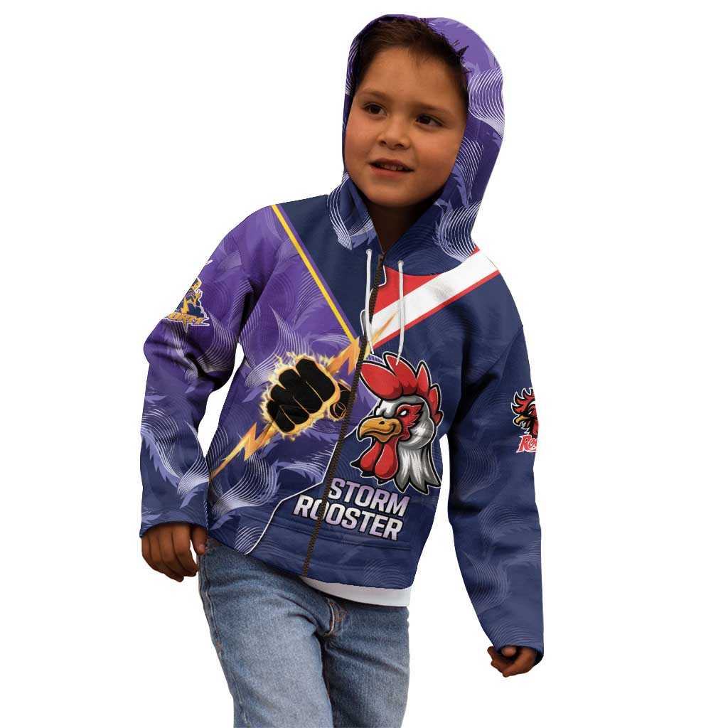 NRL Storm-Rooster Mascot Custom Kid Hoodie Cracked Metal Style
