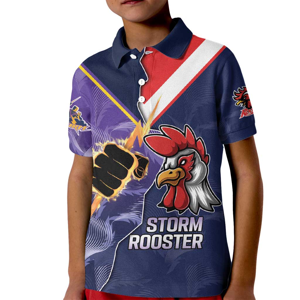NRL Storm-Rooster Mascot Custom Kid Polo Shirt Cracked Metal Style