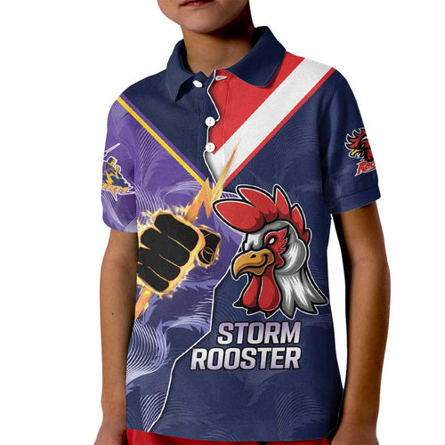 NRL Storm-Rooster Mascot Custom Kid Polo Shirt Cracked Metal Style