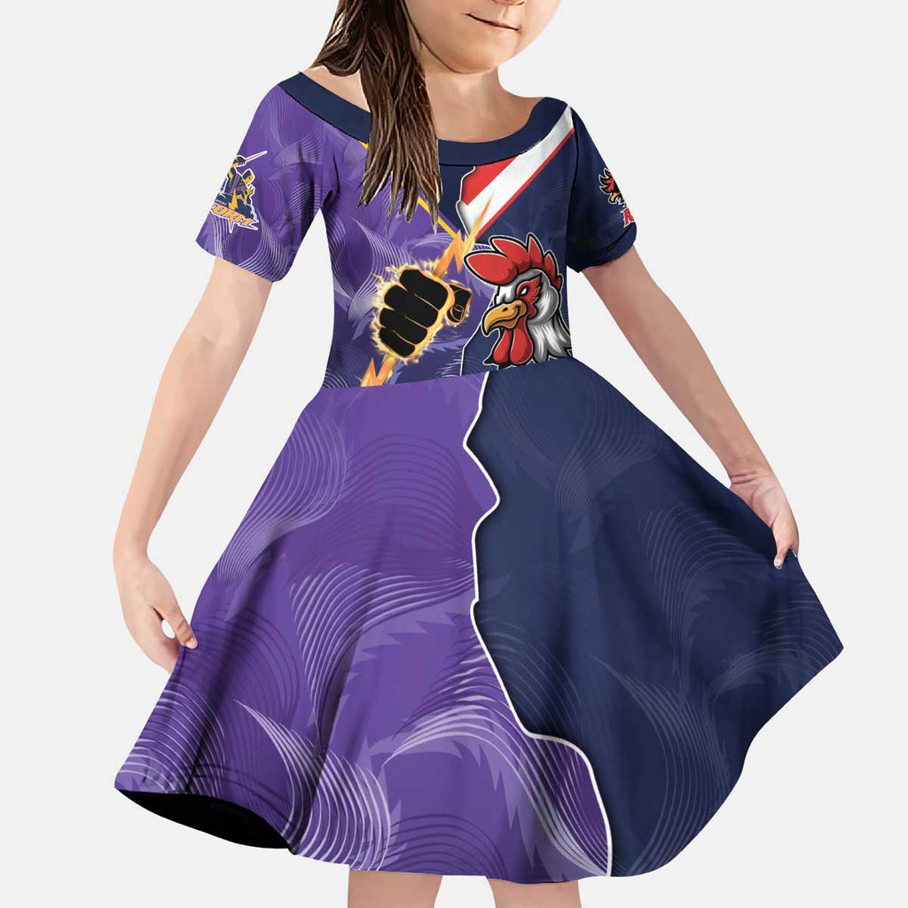 NRL Storm-Rooster Mascot Custom Kid Short Sleeve Dress Cracked Metal Style