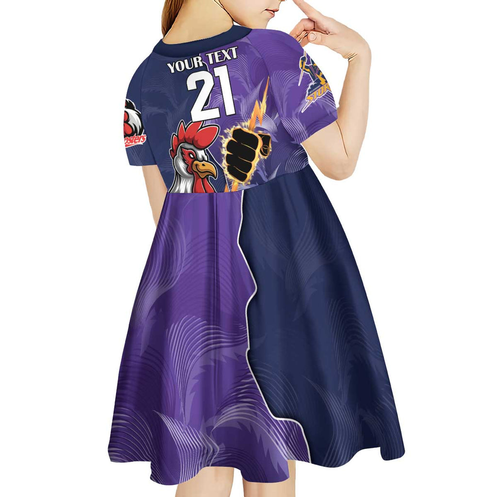 NRL Storm-Rooster Mascot Custom Kid Short Sleeve Dress Cracked Metal Style