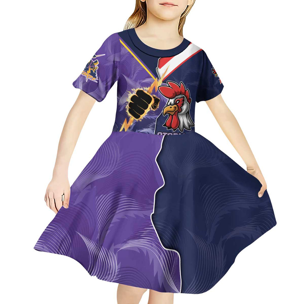 NRL Storm-Rooster Mascot Custom Kid Short Sleeve Dress Cracked Metal Style