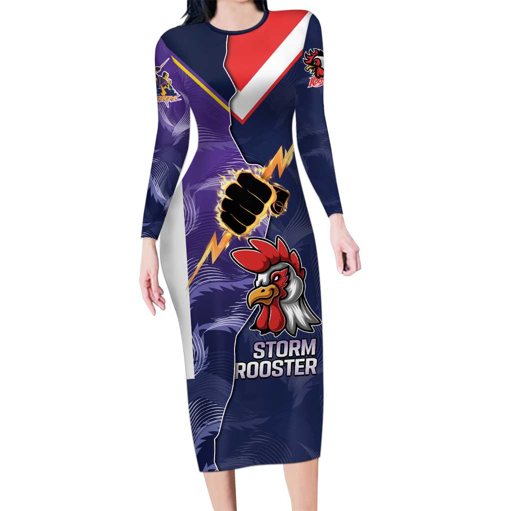 NRL Storm-Rooster Mascot Custom Long Sleeve Bodycon Dress Cracked Metal Style