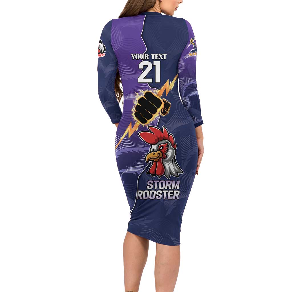 NRL Storm-Rooster Mascot Custom Long Sleeve Bodycon Dress Cracked Metal Style