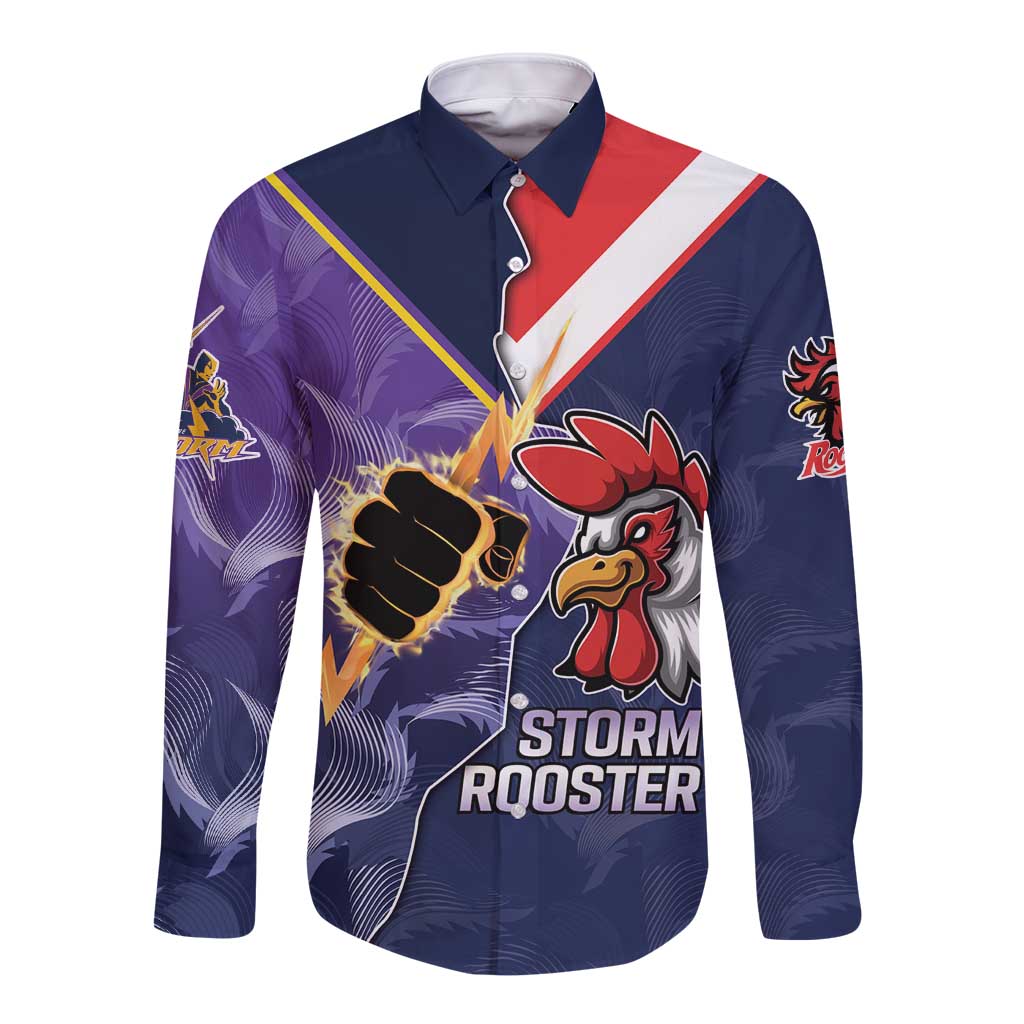 NRL Storm-Rooster Mascot Custom Long Sleeve Button Shirt Cracked Metal Style