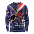 NRL Storm-Rooster Mascot Custom Long Sleeve Shirt Cracked Metal Style