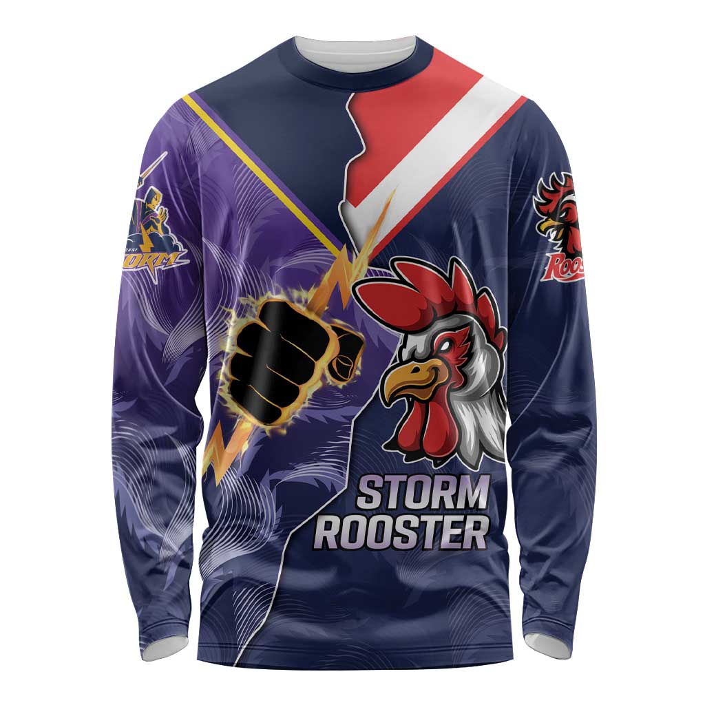 NRL Storm-Rooster Mascot Custom Long Sleeve Shirt Cracked Metal Style