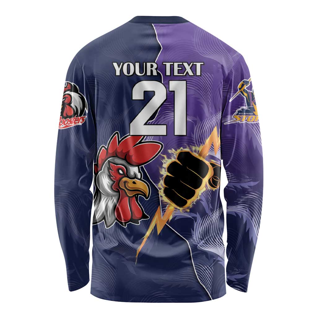 NRL Storm-Rooster Mascot Custom Long Sleeve Shirt Cracked Metal Style