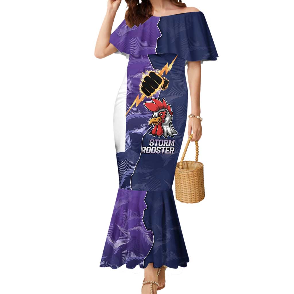 NRL Storm-Rooster Mascot Custom Mermaid Dress Cracked Metal Style