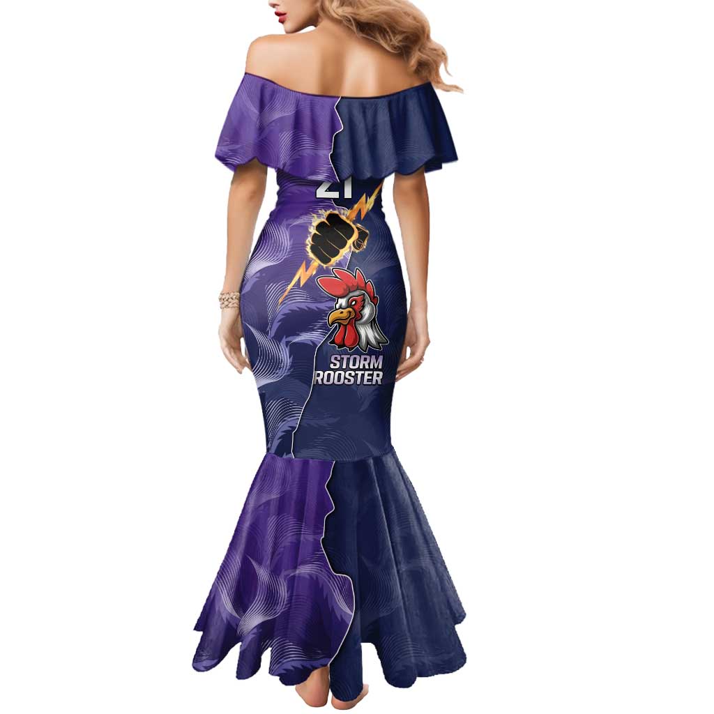 NRL Storm-Rooster Mascot Custom Mermaid Dress Cracked Metal Style