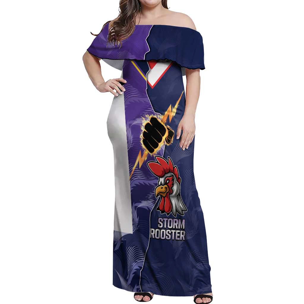 NRL Storm-Rooster Mascot Custom Off Shoulder Maxi Dress Cracked Metal Style