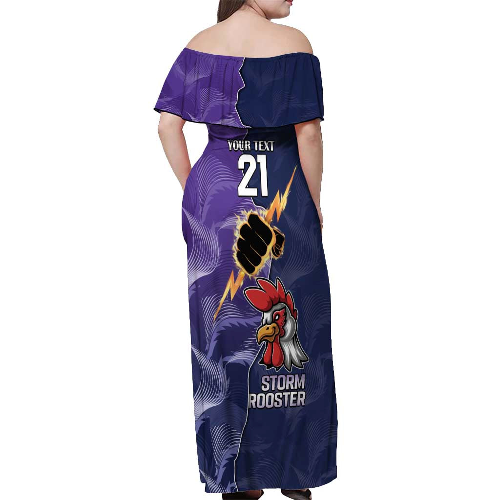 NRL Storm-Rooster Mascot Custom Off Shoulder Maxi Dress Cracked Metal Style