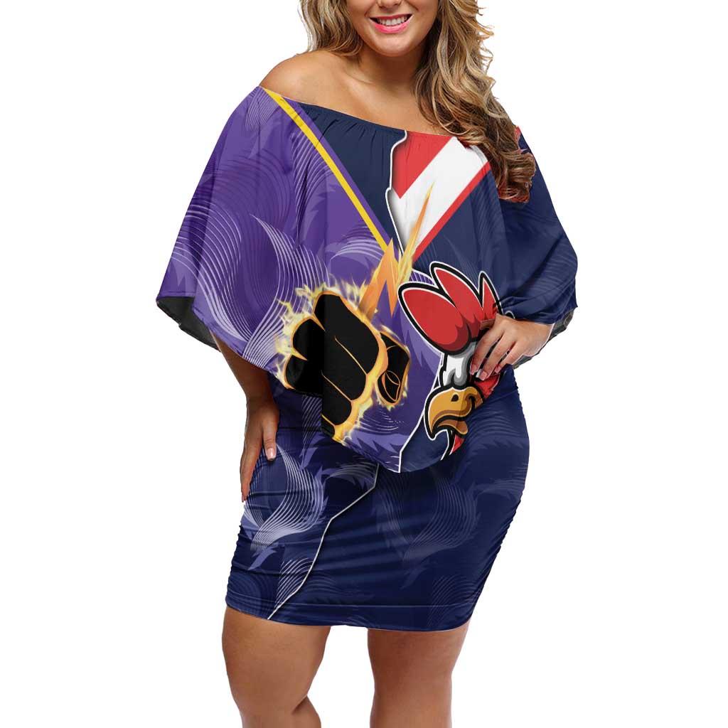 NRL Storm-Rooster Mascot Custom Off Shoulder Short Dress Cracked Metal Style