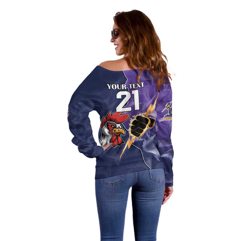 NRL Storm-Rooster Mascot Custom Off Shoulder Sweater Cracked Metal Style