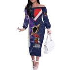 NRL Storm-Rooster Mascot Custom Off The Shoulder Long Sleeve Dress Cracked Metal Style