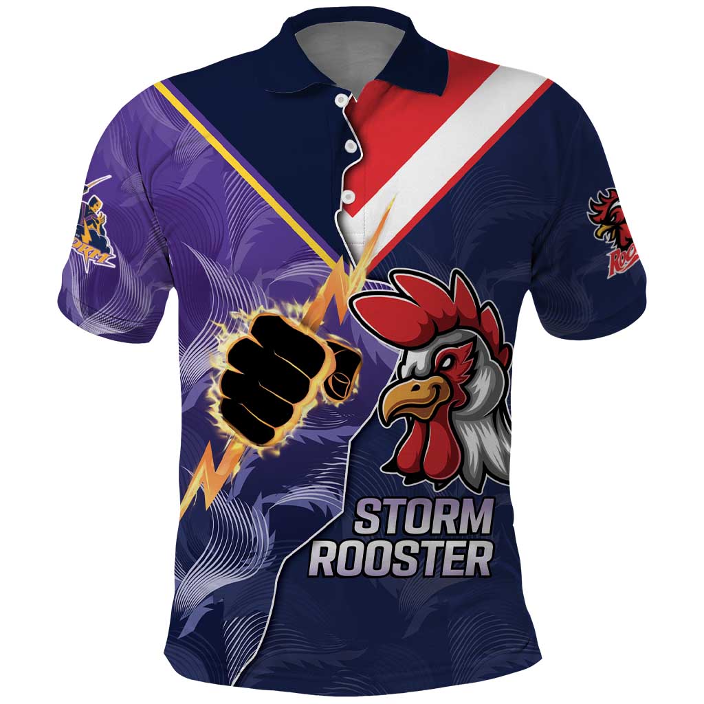 NRL Storm-Rooster Mascot Custom Polo Shirt Cracked Metal Style