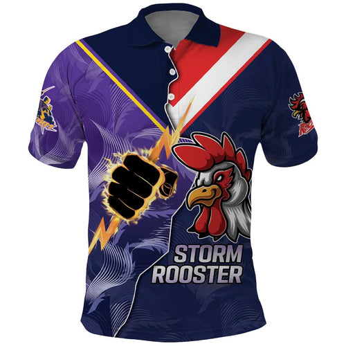 NRL Storm-Rooster Mascot Custom Polo Shirt Cracked Metal Style