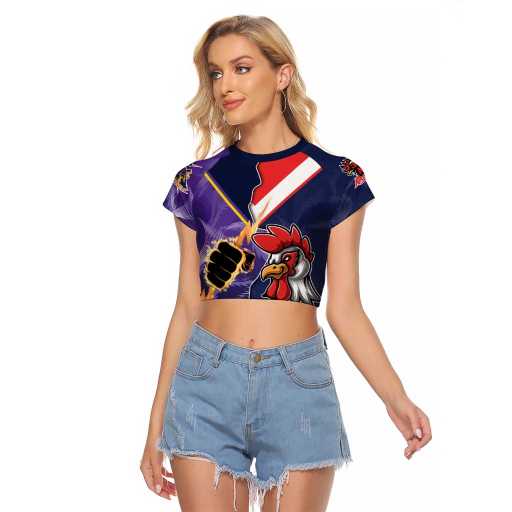 NRL Storm-Rooster Mascot Custom Raglan Cropped T Shirt Cracked Metal Style