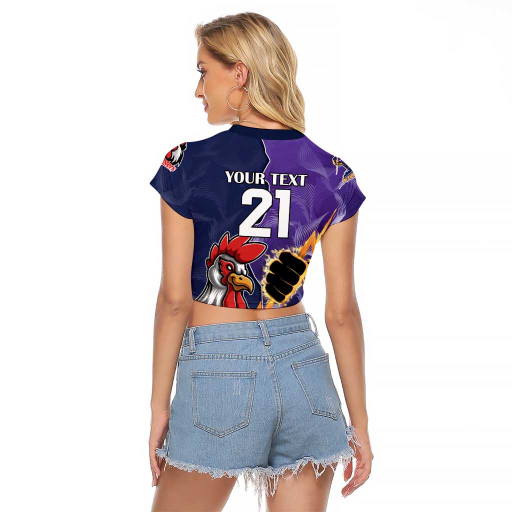 NRL Storm-Rooster Mascot Custom Raglan Cropped T Shirt Cracked Metal Style