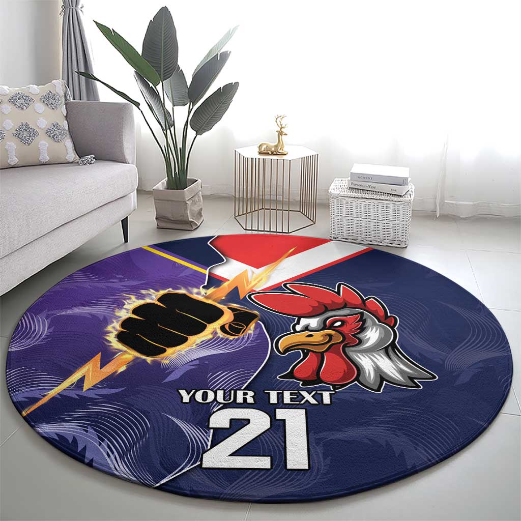 NRL Storm-Rooster Mascot Custom Round Carpet Cracked Metal Style