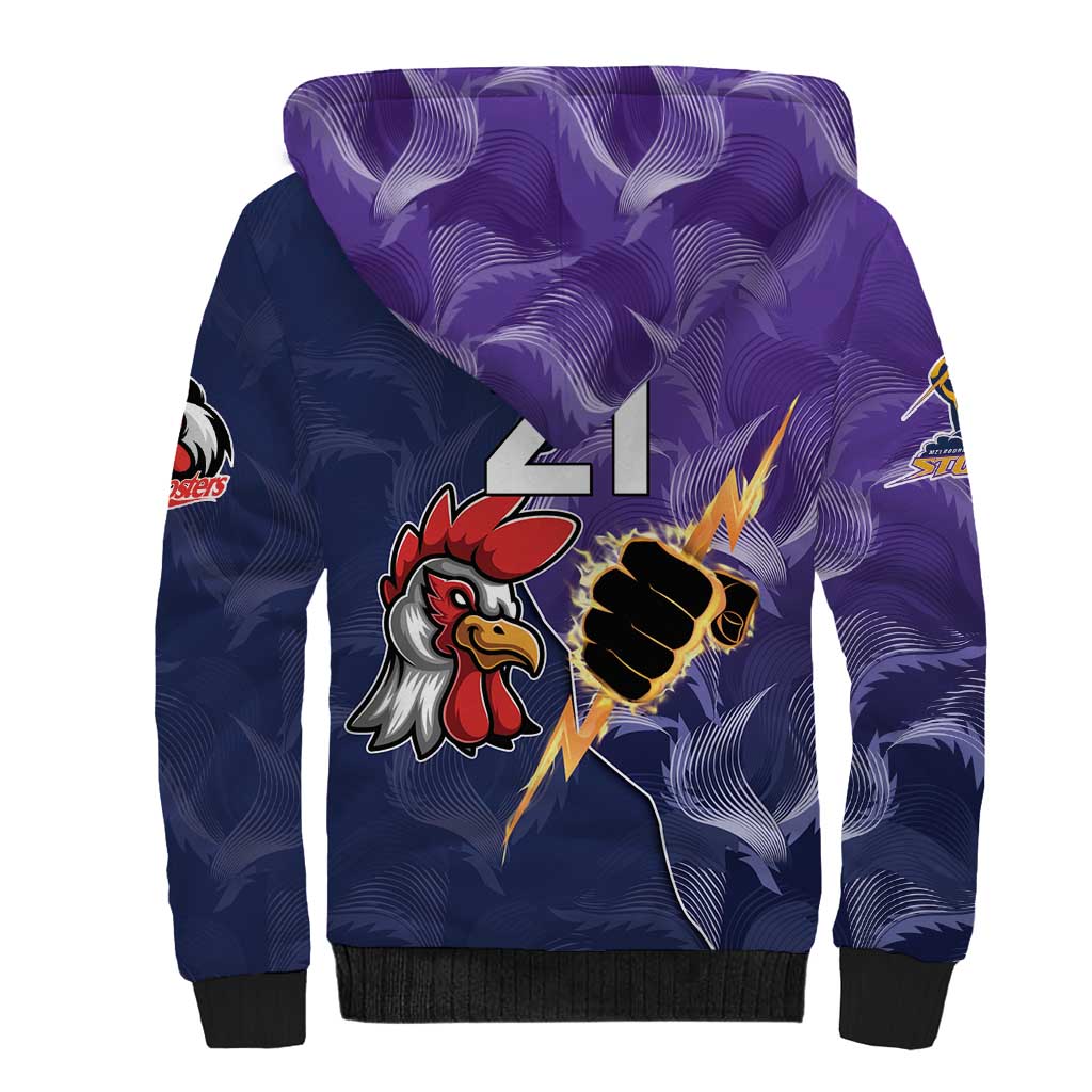 NRL Storm-Rooster Mascot Custom Sherpa Hoodie Cracked Metal Style
