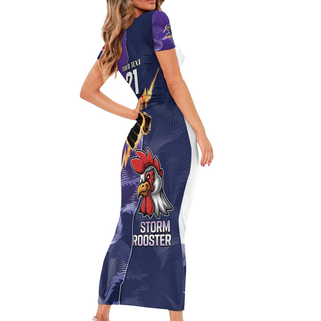NRL Storm-Rooster Mascot Custom Short Sleeve Bodycon Dress Cracked Metal Style