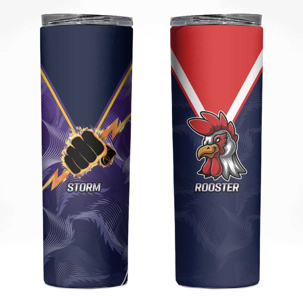 NRL Storm-Rooster Mascot Custom Skinny Tumbler Cracked Metal Style