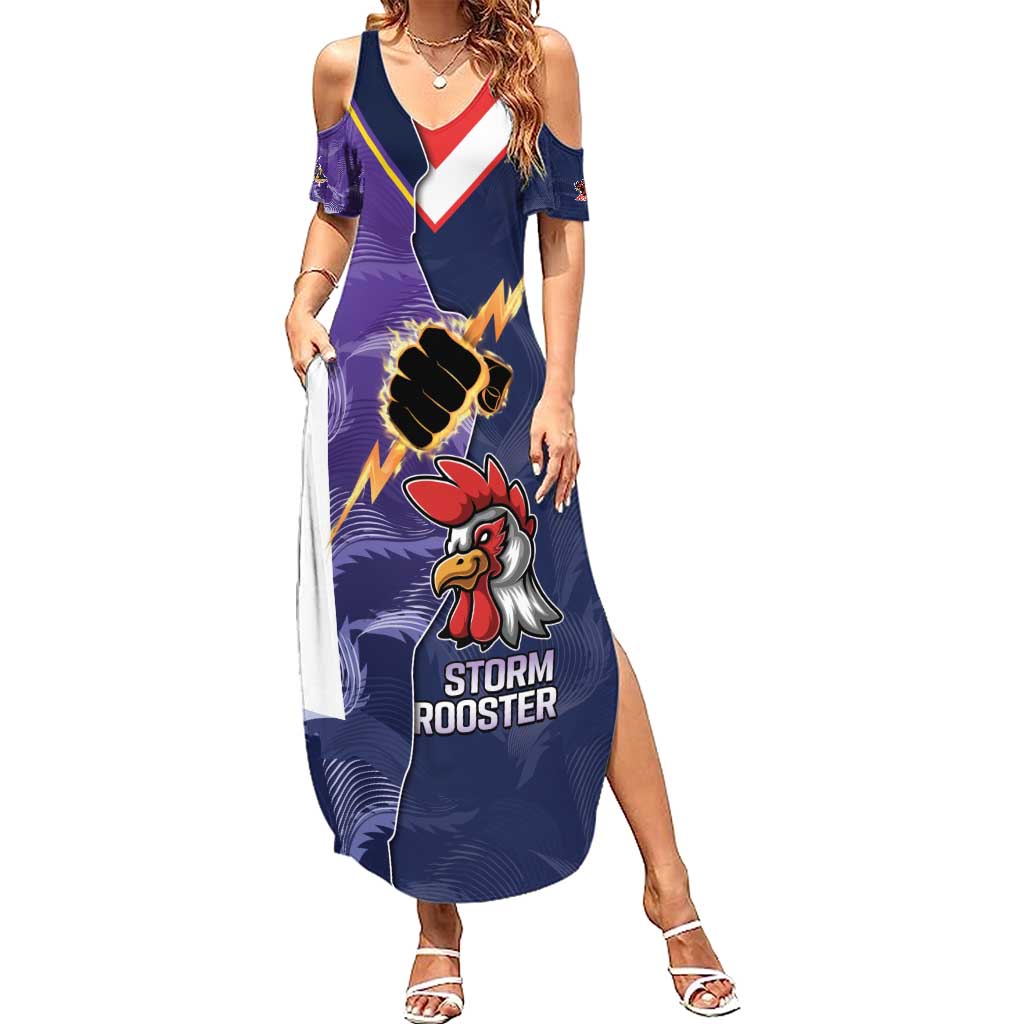 NRL Storm-Rooster Mascot Custom Summer Maxi Dress Cracked Metal Style