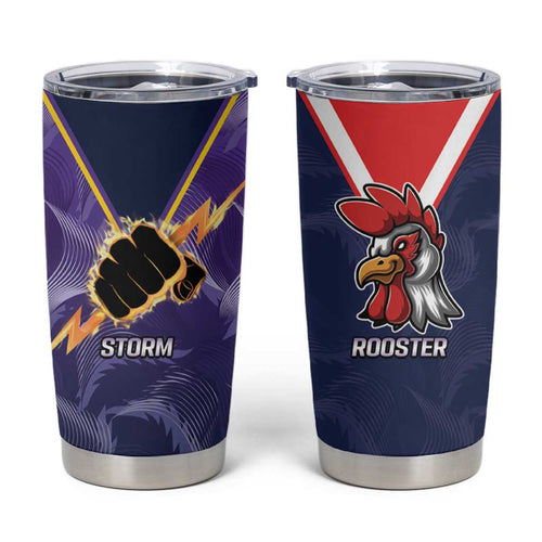 NRL Storm-Rooster Mascot Custom Tumbler Cup Cracked Metal Style