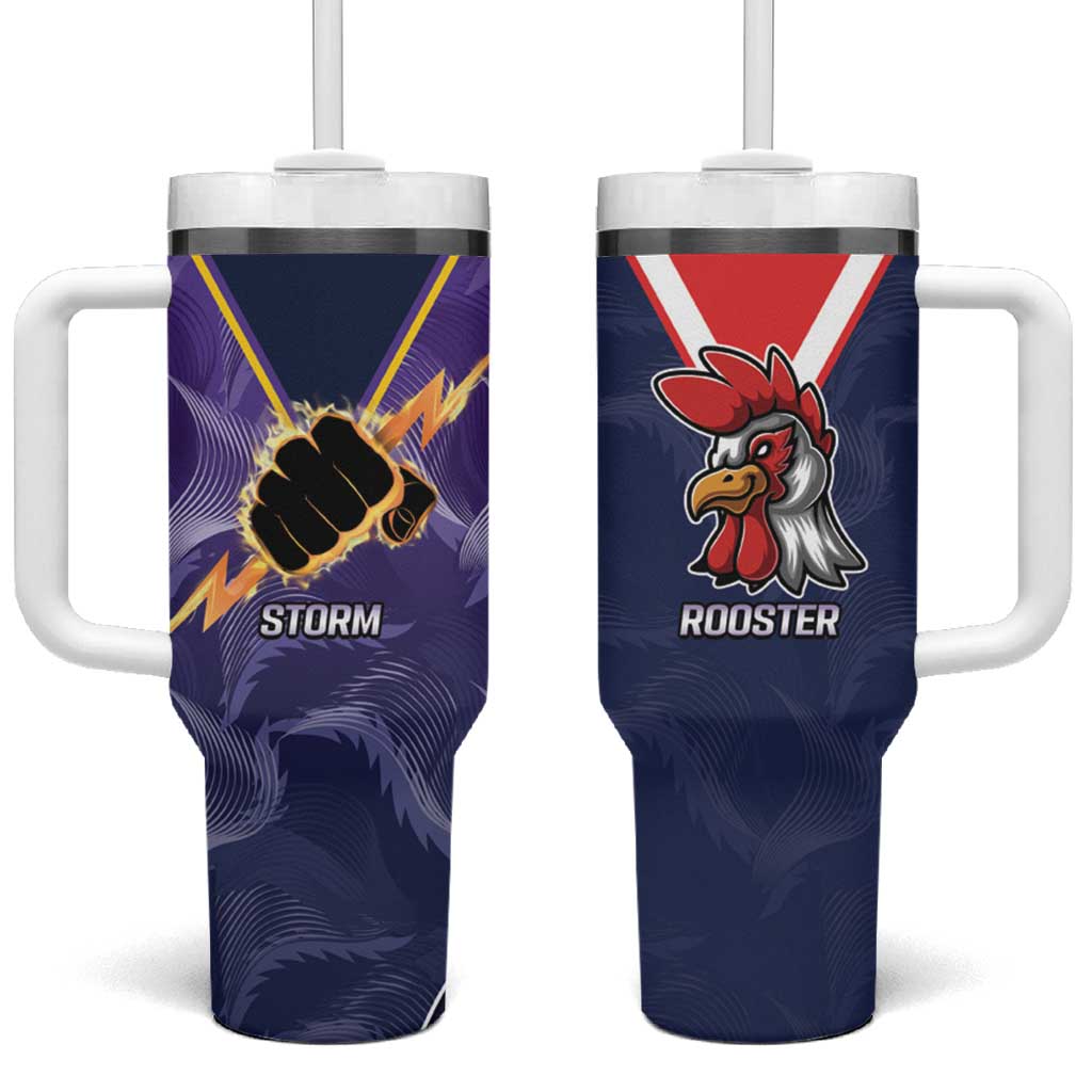 NRL Storm-Rooster Mascot Custom Tumbler With Handle Cracked Metal Style