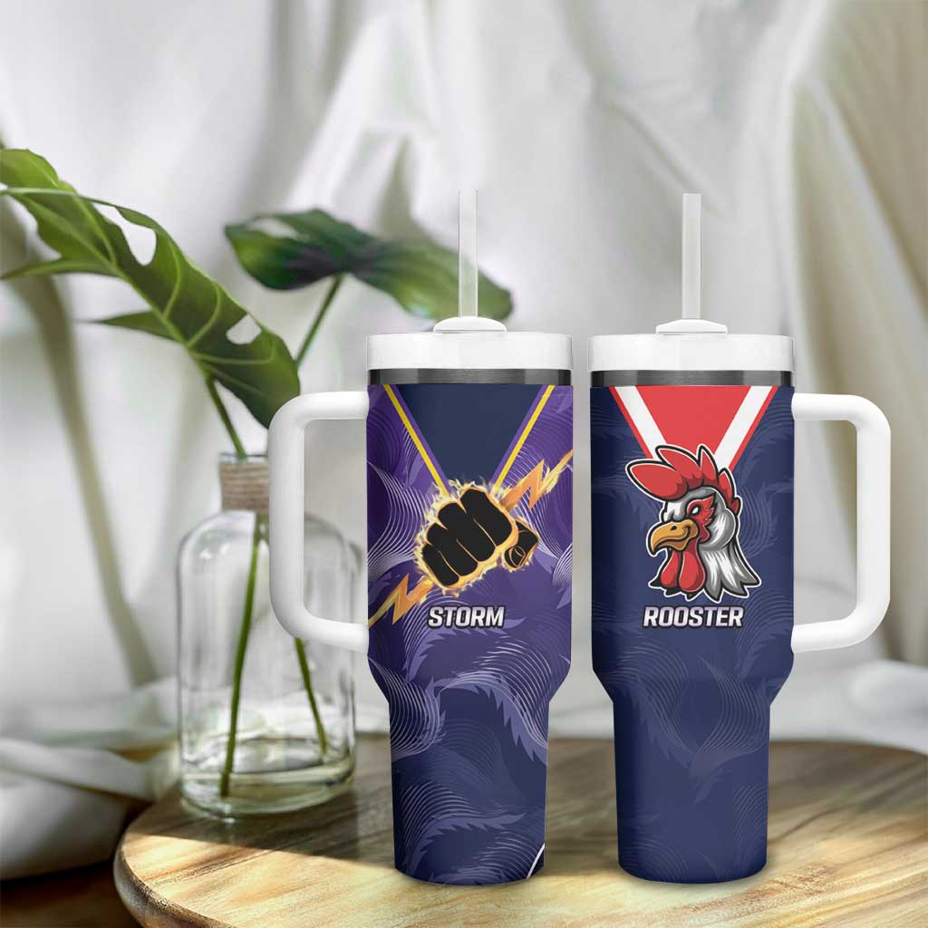 NRL Storm-Rooster Mascot Custom Tumbler With Handle Cracked Metal Style