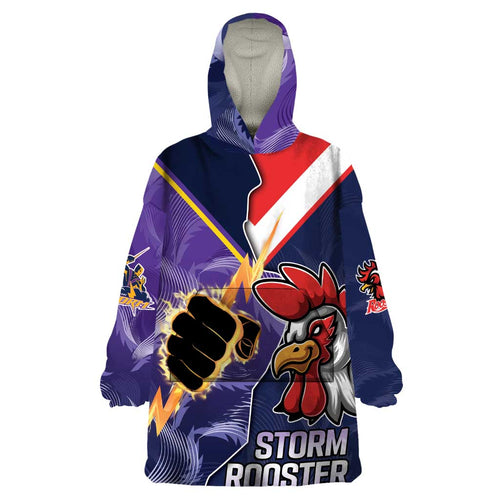 NRL Storm-Rooster Mascot Custom Wearable Blanket Hoodie Cracked Metal Style