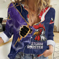 NRL Storm-Rooster Mascot Custom Women Casual Shirt Cracked Metal Style