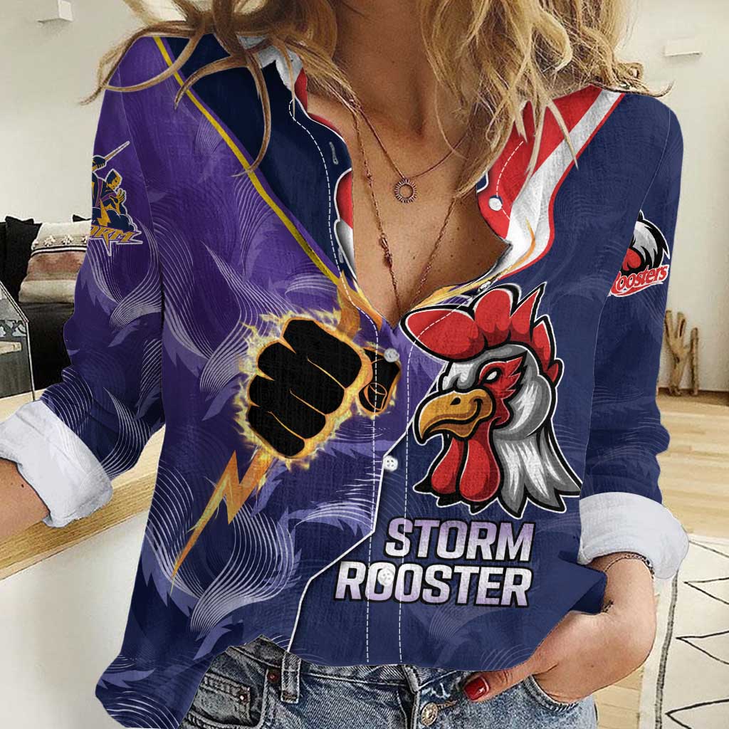 NRL Storm-Rooster Mascot Custom Women Casual Shirt Cracked Metal Style