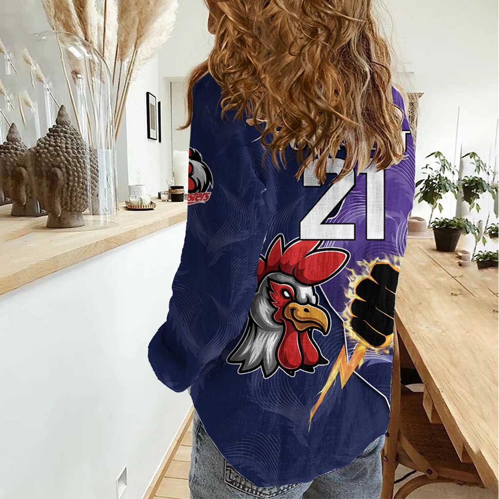 NRL Storm-Rooster Mascot Custom Women Casual Shirt Cracked Metal Style