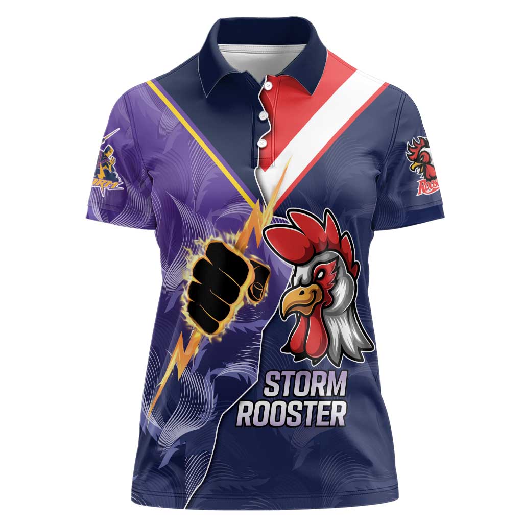 NRL Storm-Rooster Mascot Custom Women Polo Shirt Cracked Metal Style