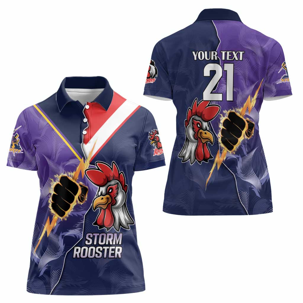 NRL Storm-Rooster Mascot Custom Women Polo Shirt Cracked Metal Style