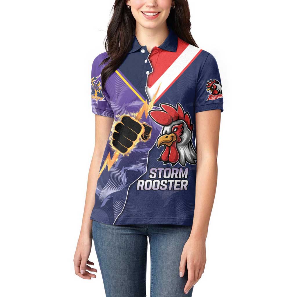 NRL Storm-Rooster Mascot Custom Women Polo Shirt Cracked Metal Style